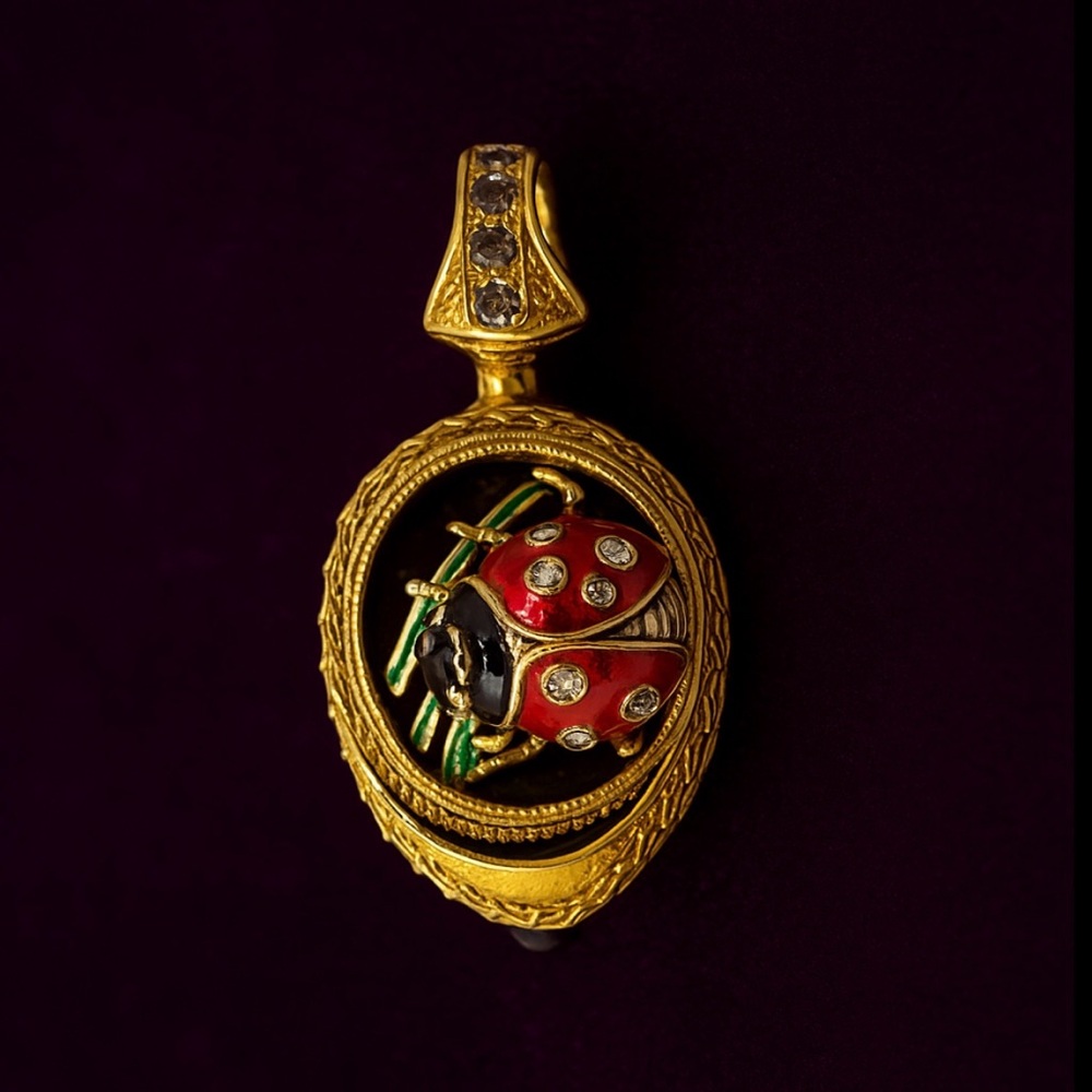 Vintage Authentic Russian Faberge 24K Gold Ladybug Pendant